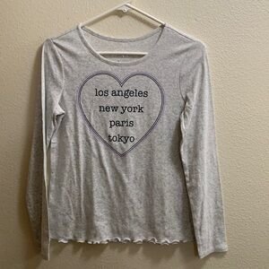 Justice Paris Tokyo New York Los Angeles Heathered Gray Cotton Blend Top Shirt